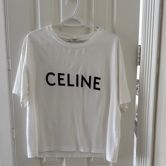 Celine Tops - Celine Black Logo White Tee